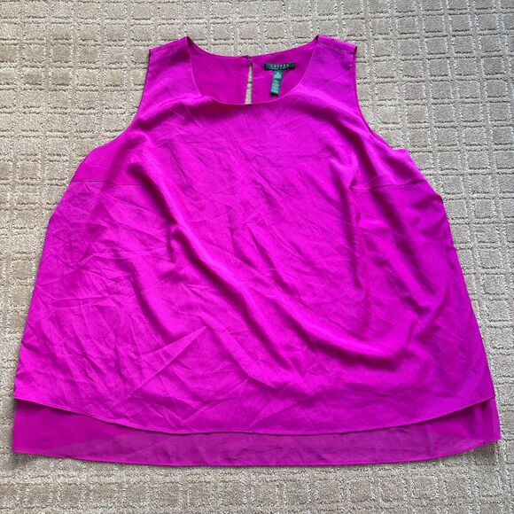 Lauren Ralph Lauren Sleeveless Blouse Women's 3X Fuchsia Silky Career Work NWT - Picture 1 of 8